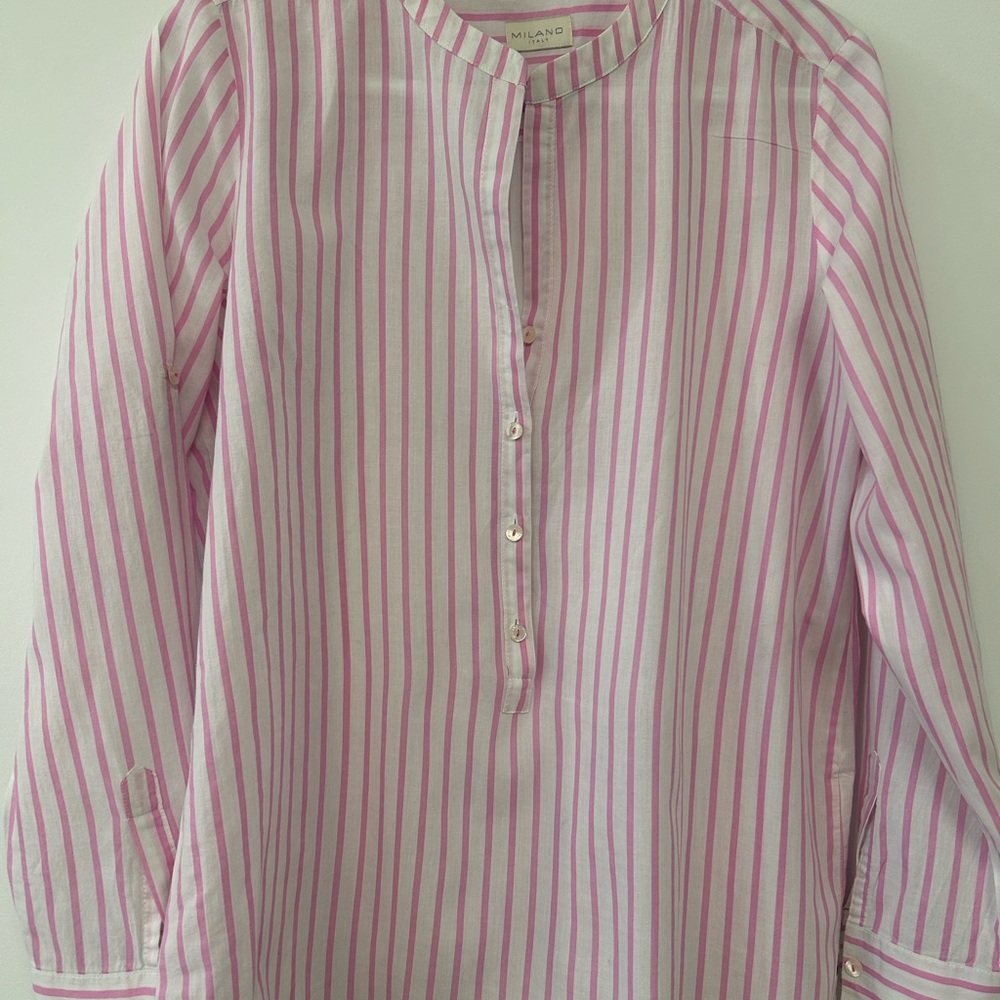 Pink and White Striped Button-Up Shirt